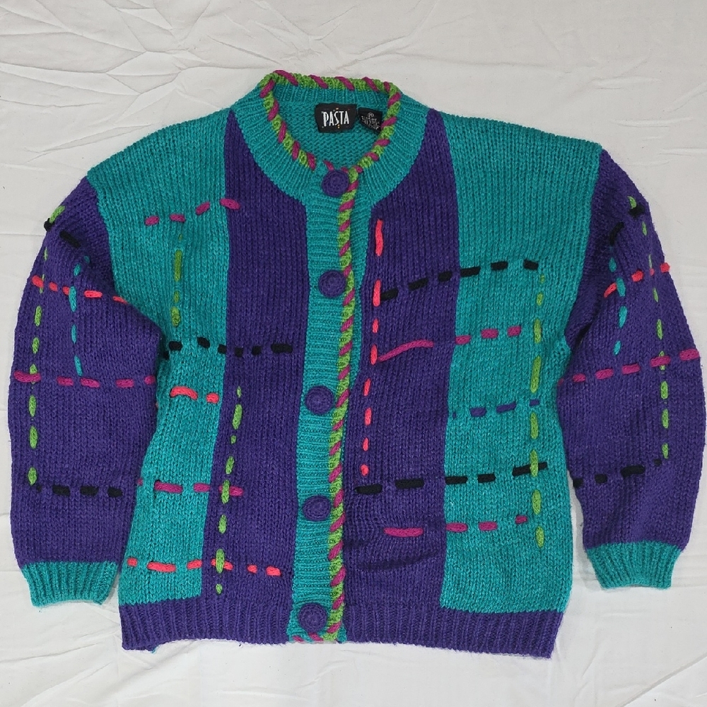 Vibrant Purple and Teal Women's Cardigan by